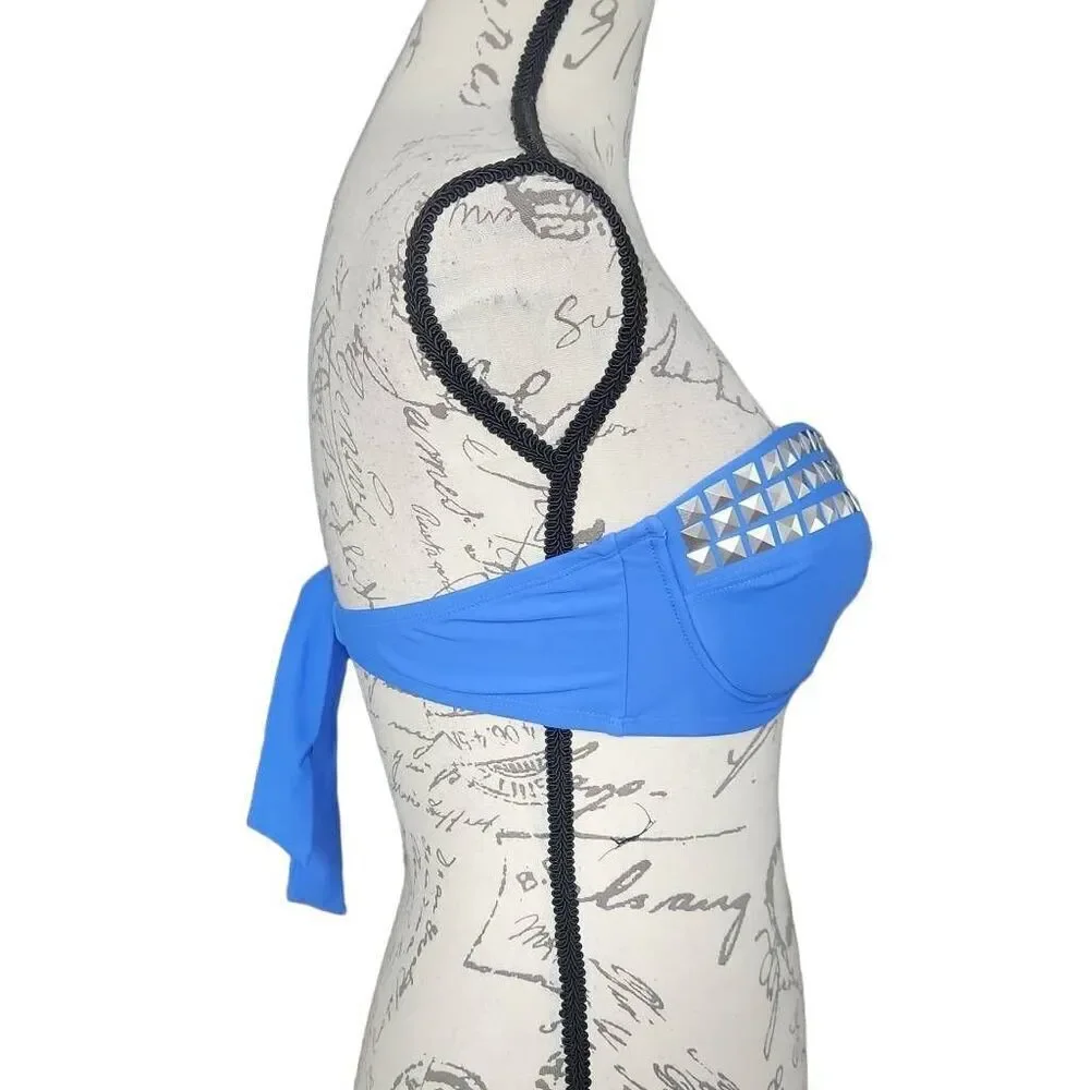 Xhilaration Women's Size Large Blue Silver Studs Underwire Push Up Bikini Top